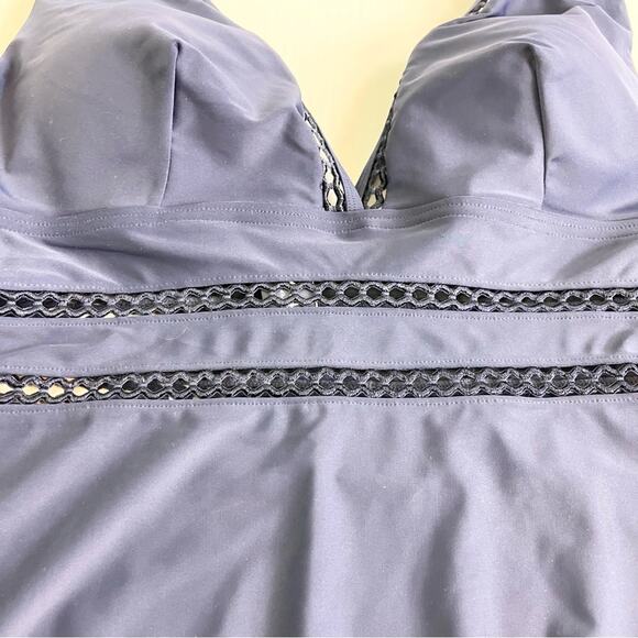 Swimsuits For All One Piece Lattice Plunge Swimsuit woman's size 18 Navy Blue - Picture 3 of 11